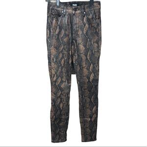 PAIGE Hoxton Ultra Skinny Pants Snake skin Print Brown Black Zip Front 23 Waist